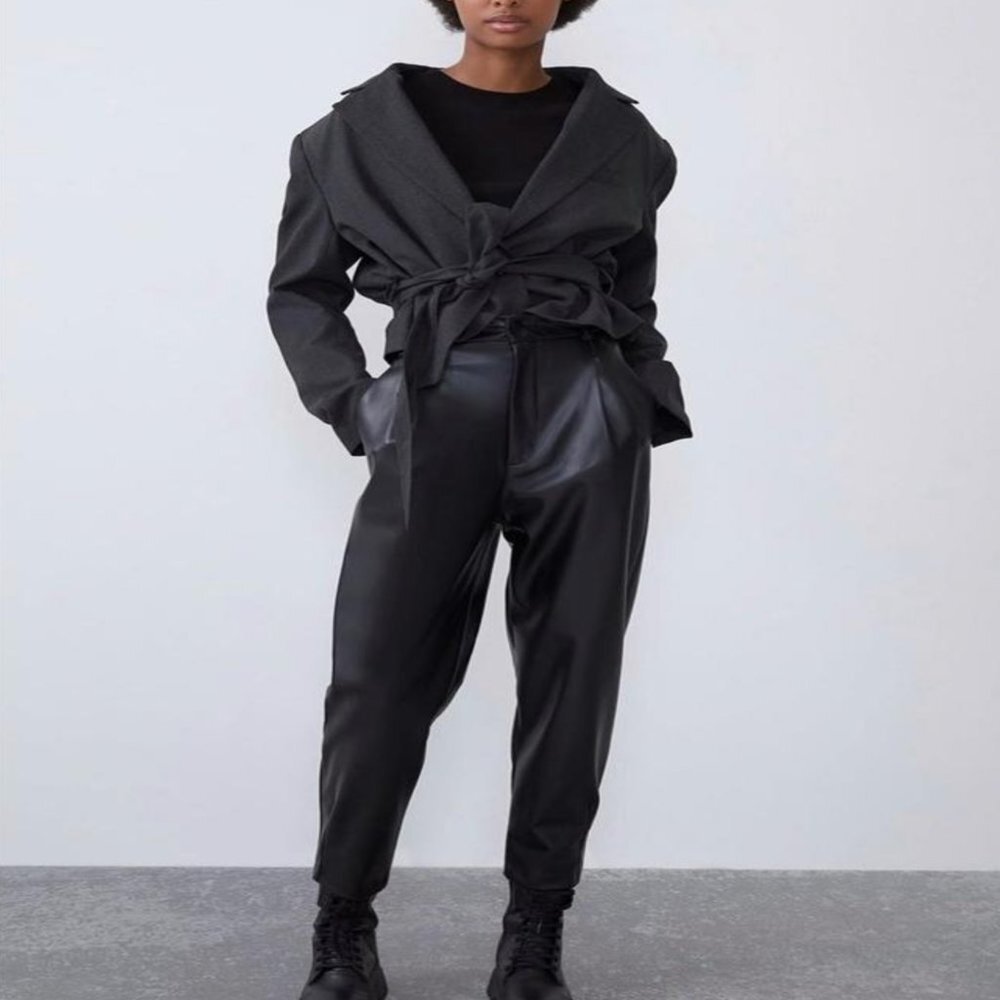 Zara Faux Leather Black Trousers Size: XXL